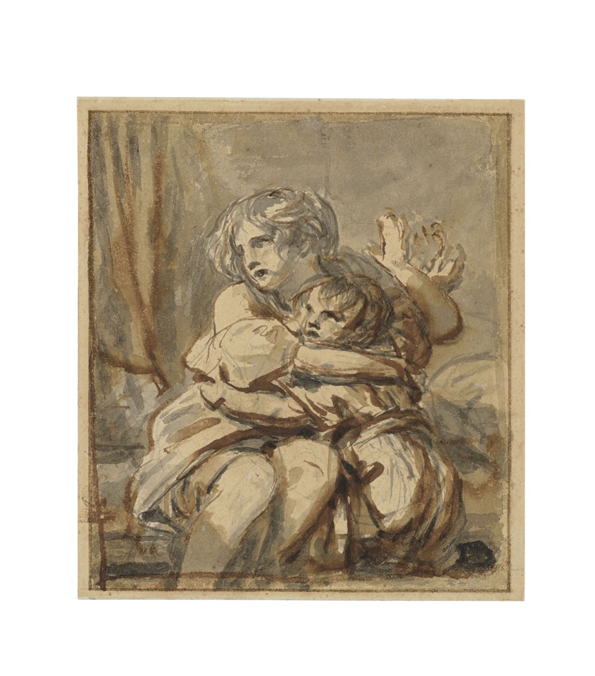 Deux enfants effrayés se réconfortant mutuellement by Jean-Baptiste Greuze