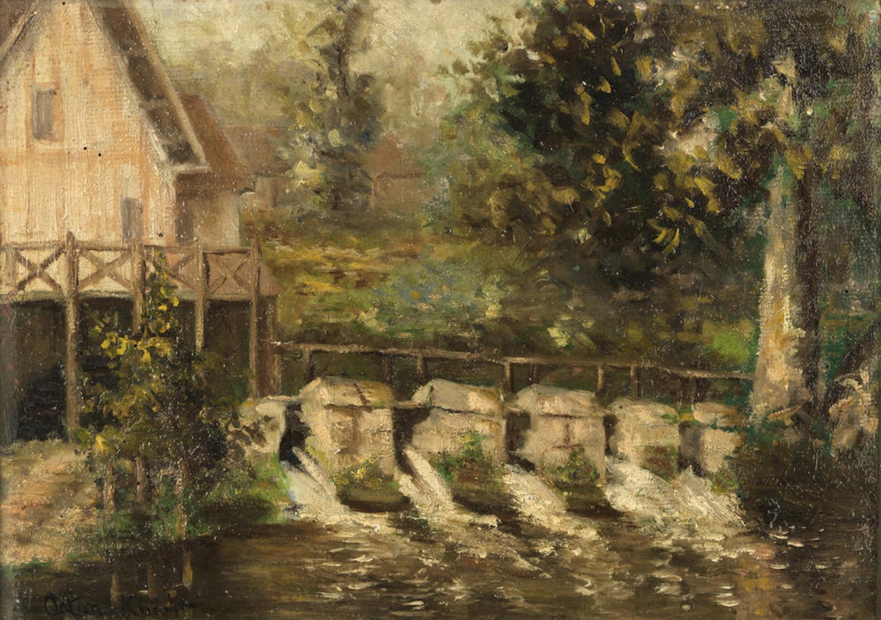 River bank cottages by Louis Aston Knight