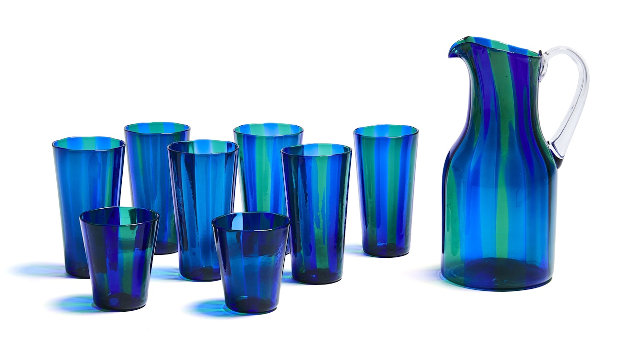 Carafe et huit verres dit « Canne » by Gio Ponti