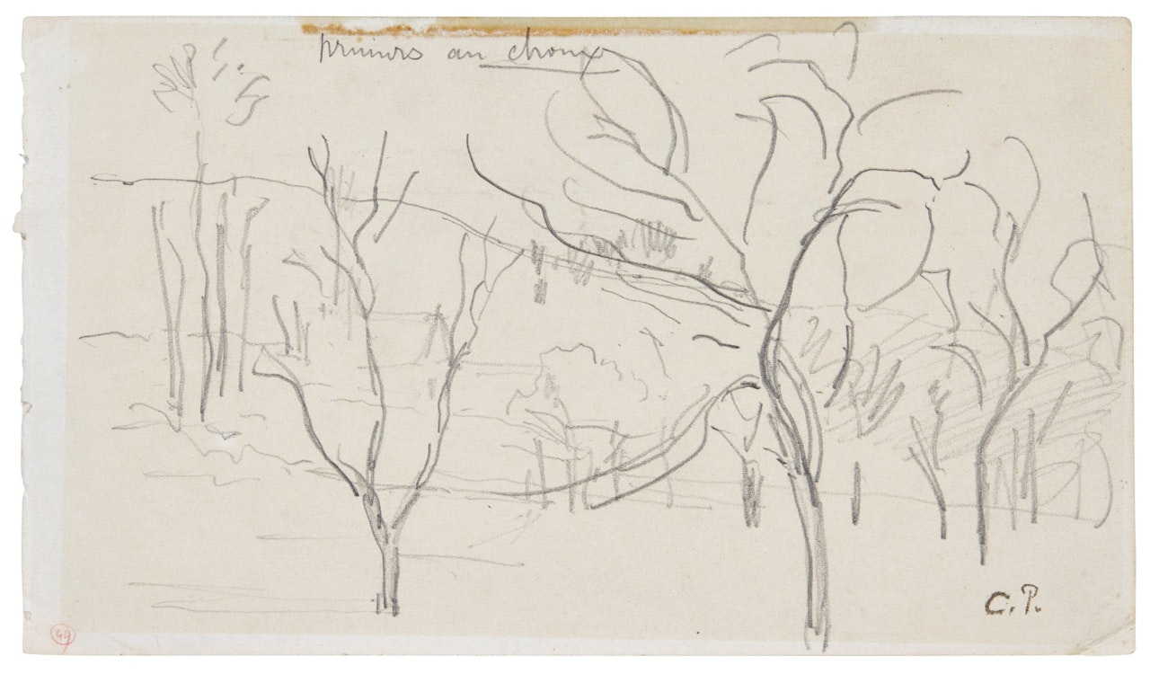 PRUNIERS AU CHAMP (RECTO)FEMME ALLONGÉE (VERSO) by Camille Pissarro