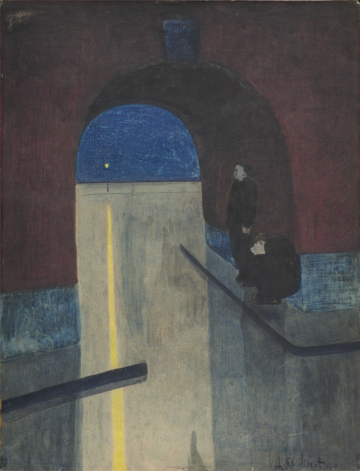 Un homme et une femme s'abritant sous une voute des Drie Gapers, Ostende by Léon Spilliaert