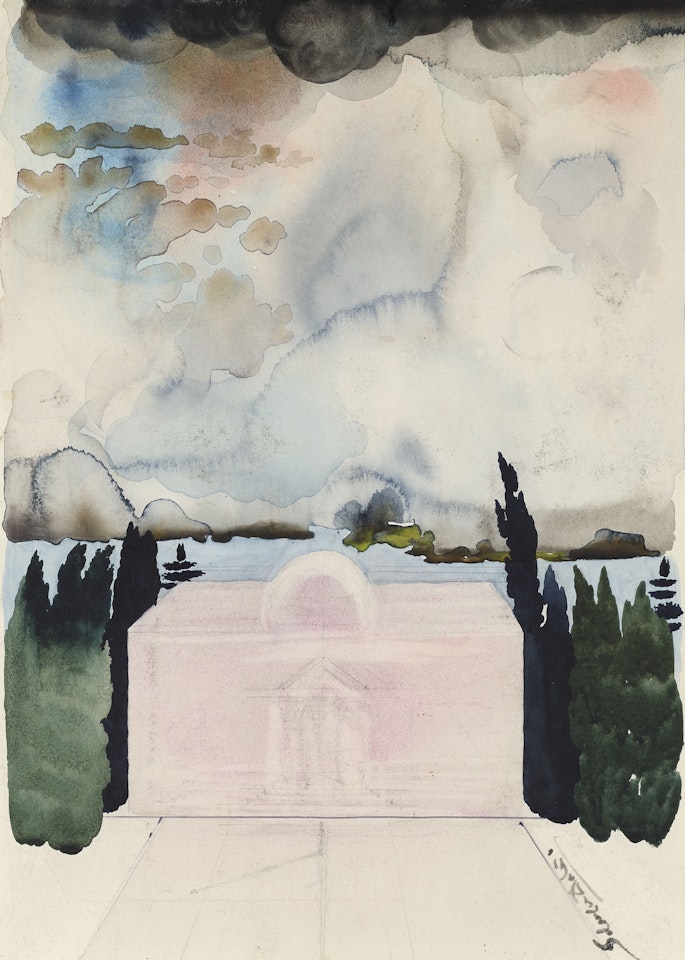 Projet d'architecture ou Femme dans le ciel surplombant Cadaquès ou Le Temple rose by Salvador Dali