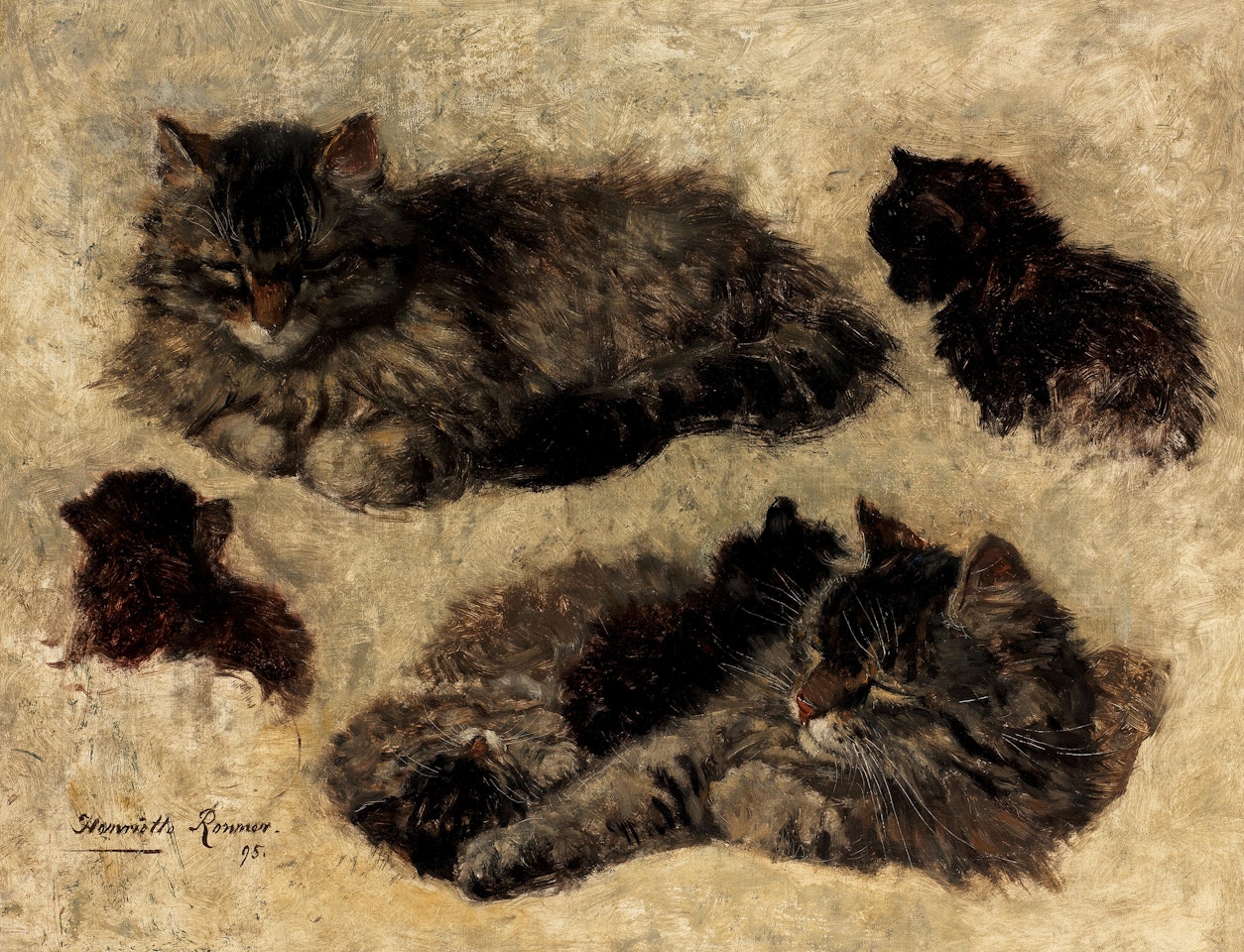 Study of cat and kittens by Henriette Ronner-Knip