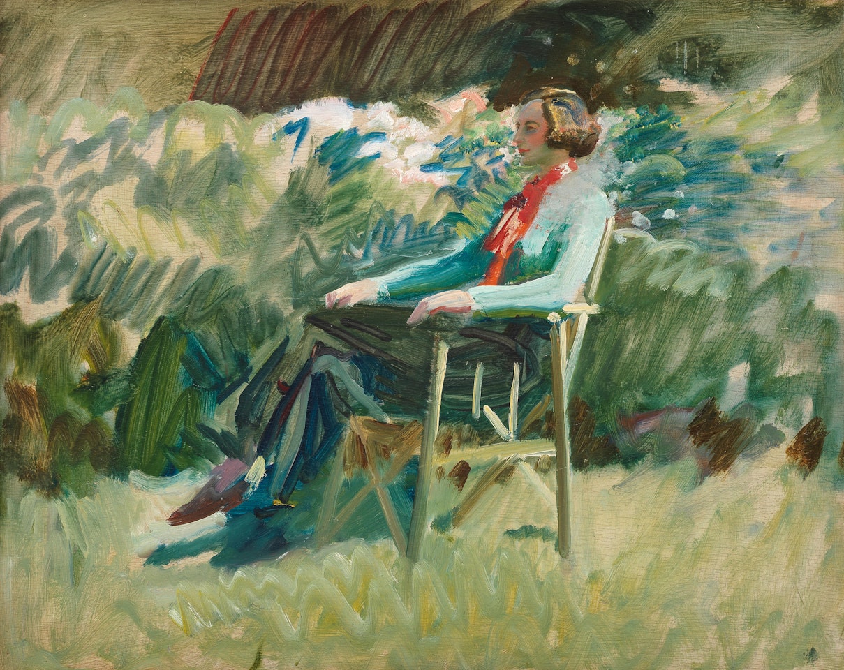 Buzzie Finch in Munnings's garden at 'Hamiltons' Withypool Somerset by Alfred James Munnings