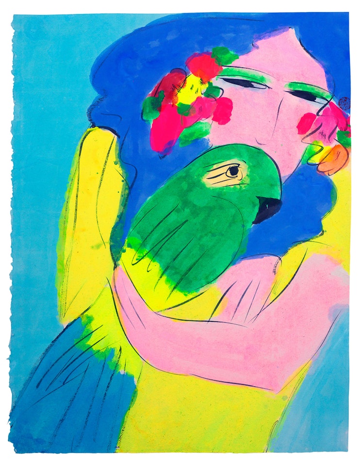 Lady with Parrot by Walasse Ting