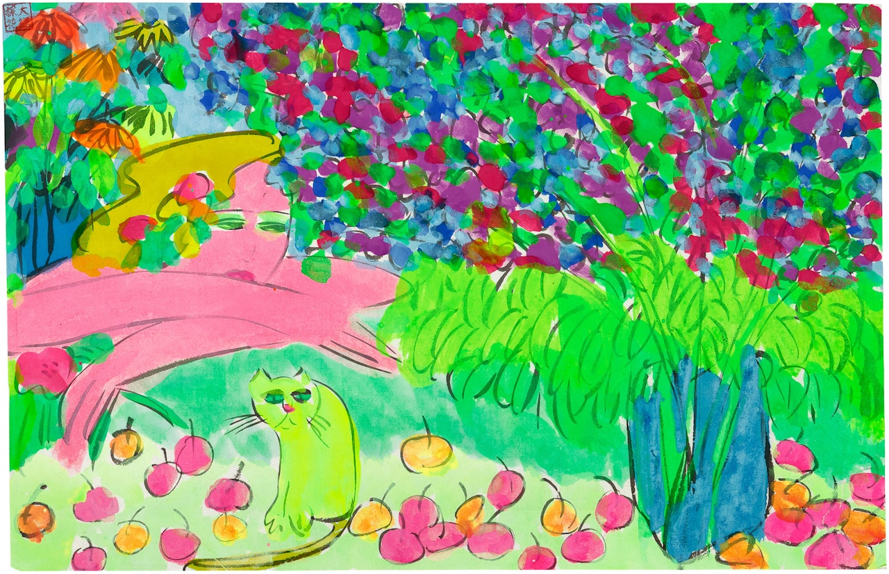 Woman with Flowers and Cat by Walasse Ting