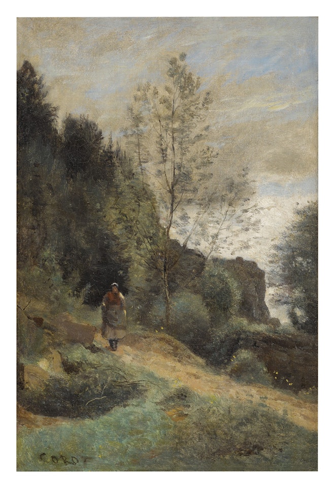 PAYSANNE SUR UN CHEMIN by Jean Baptiste Camille Corot