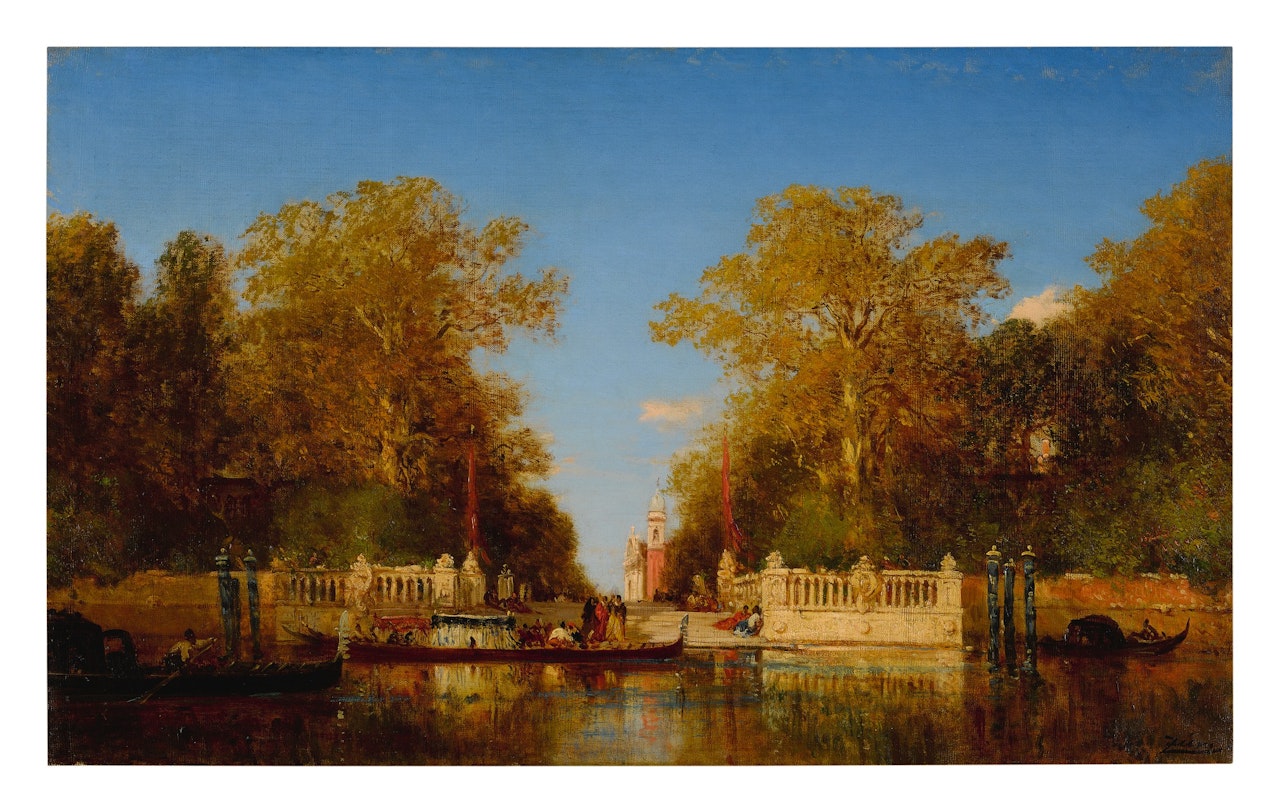GONDOLES DEVANT LE JARDIN FRANÇAIS by Félix Ziem