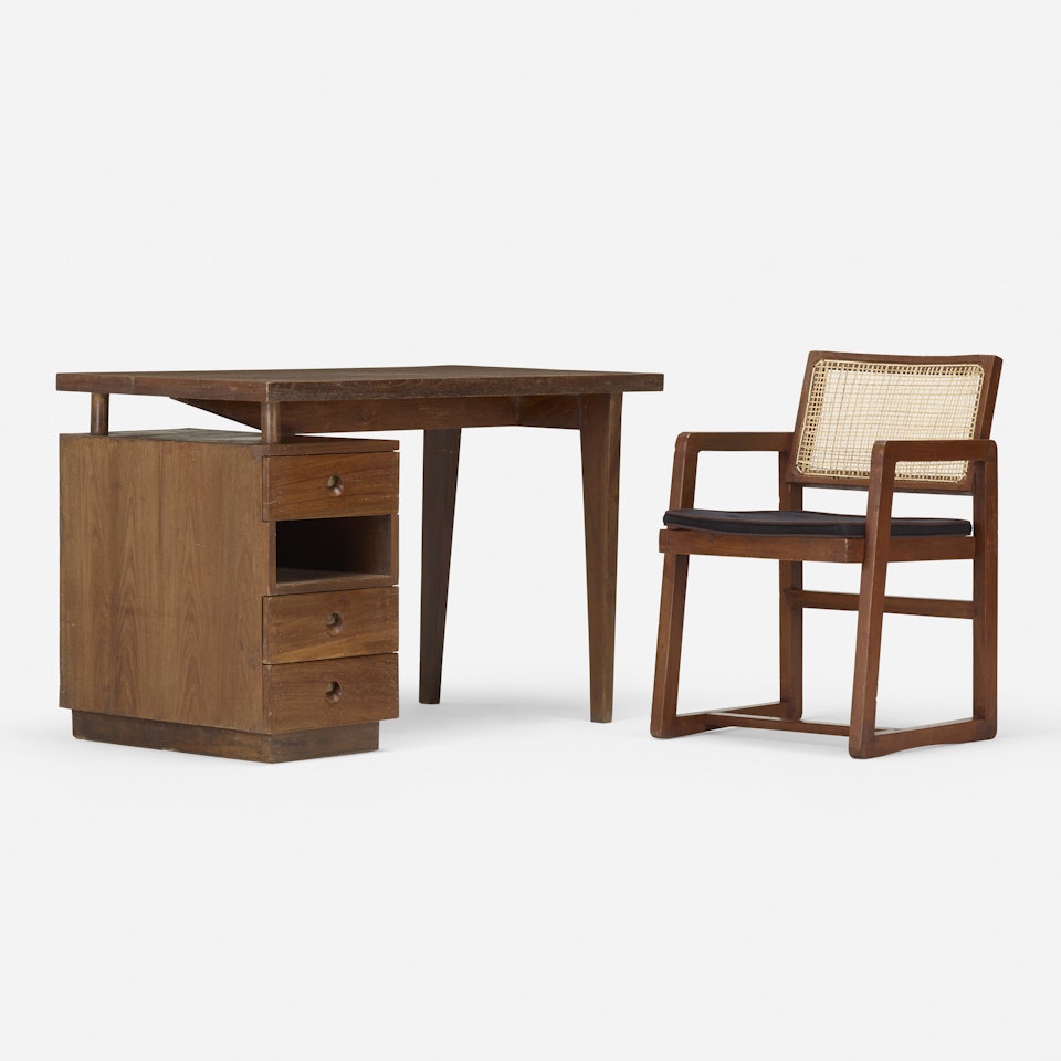 Rare Writing table and chair from Chandigarh by Pierre Jeanneret