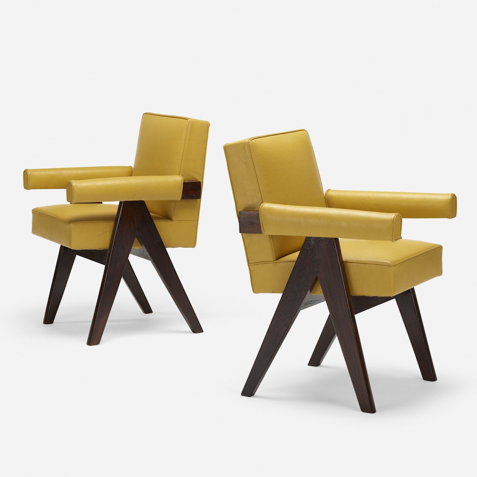 Committee armchairs from the High Court, Chandigarh, pair by Pierre Jeanneret