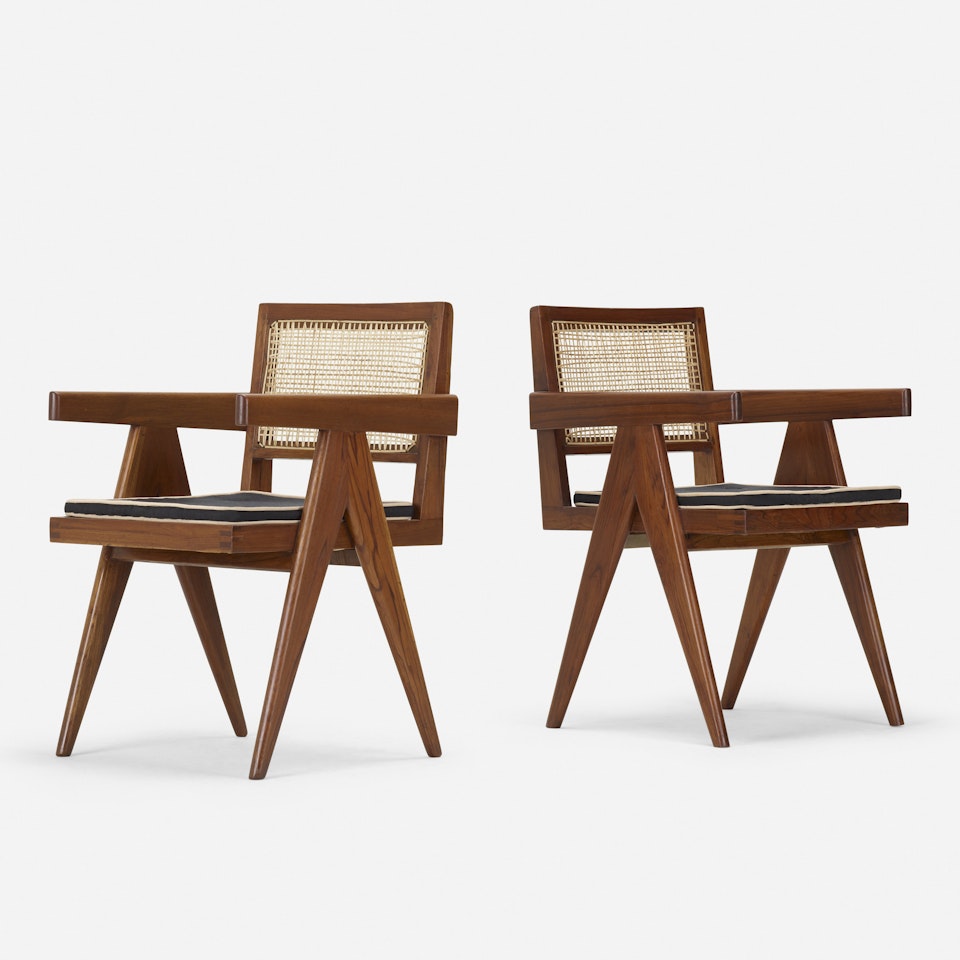 Office Cane chairs from Chandigarh, pair by Pierre Jeanneret