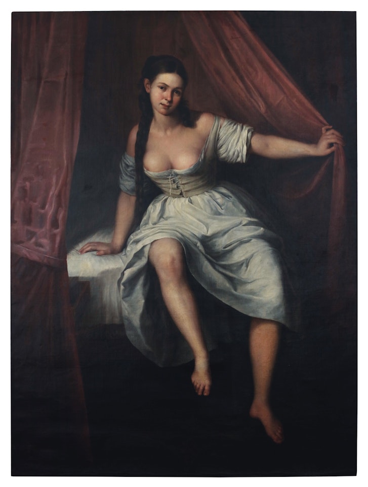 A WOMAN SITTING ON THE EDGE OF A BED by Spanish School