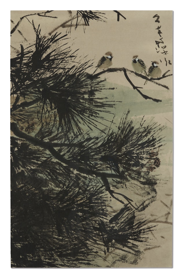 SPARROWS ON PINE TREE by Chen Wen Hsi