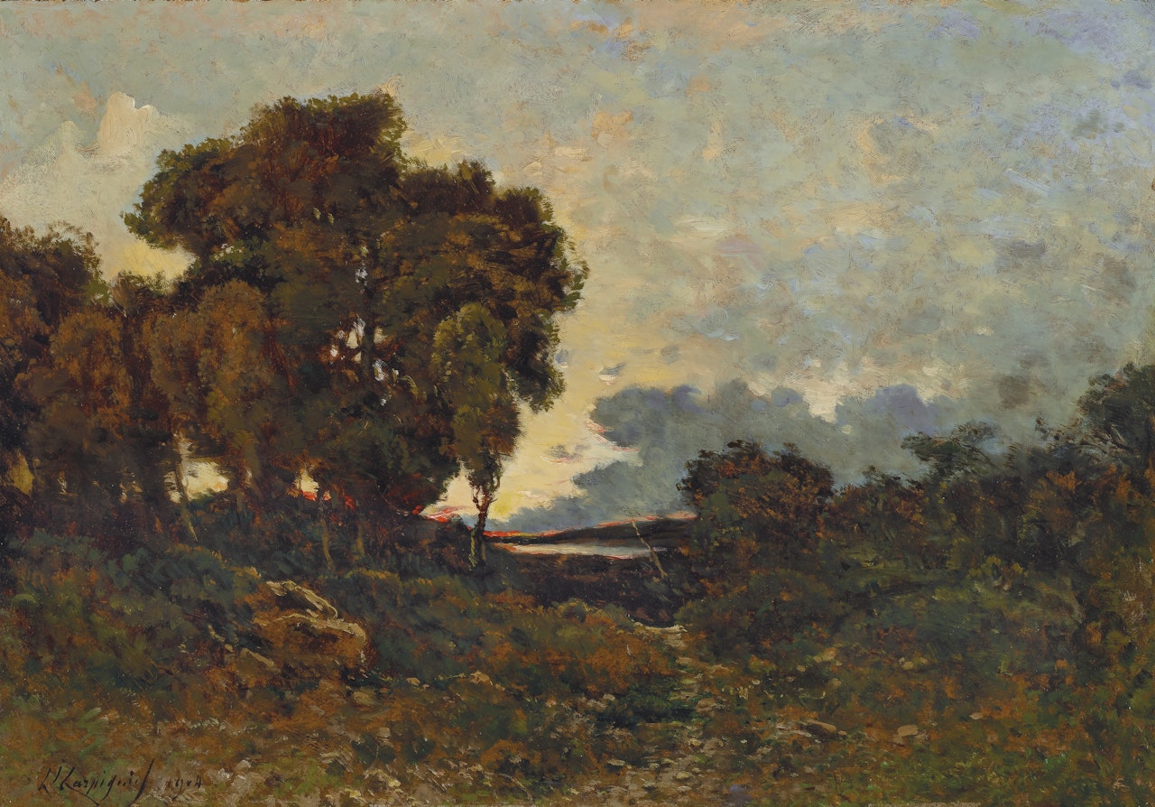 Soleil couchant sur l'Allier by Henri Harpignies