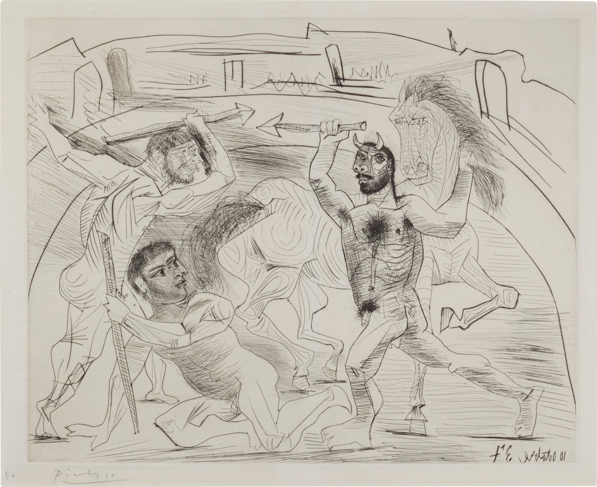 LE COMBAT DANS L'ARÈNE (B. 301; BA. 629) by Pablo Picasso