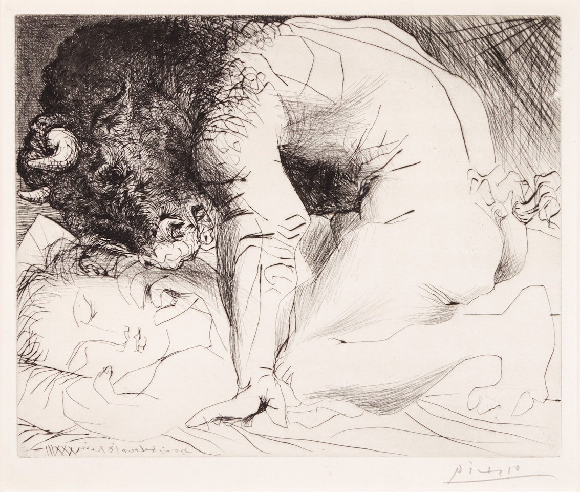 MINOTAURE CARESSANT DU MUFFLE LA MAIN D'UNE DORMEUSE (B. 201; BA. 369) by Pablo Picasso