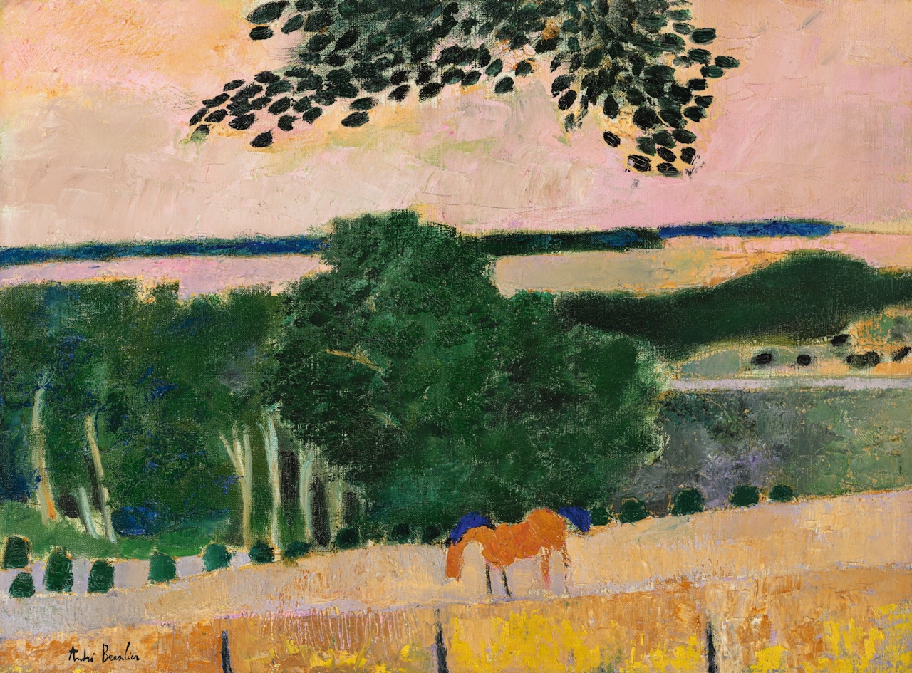 LE SOIR À LOUPEIGNE AVEC UN CHEVAL by André Brasilier