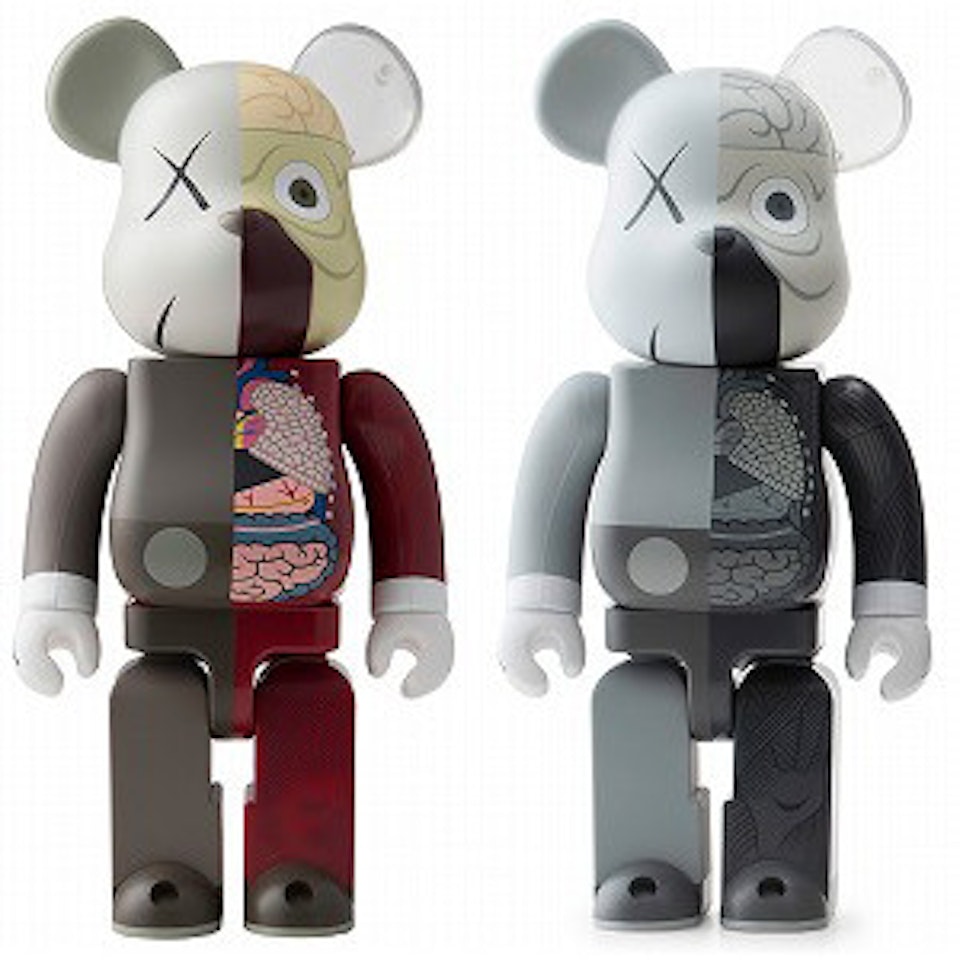 Dissected Companion BE@RBRICK 400% (Red, Gray) by Kaws