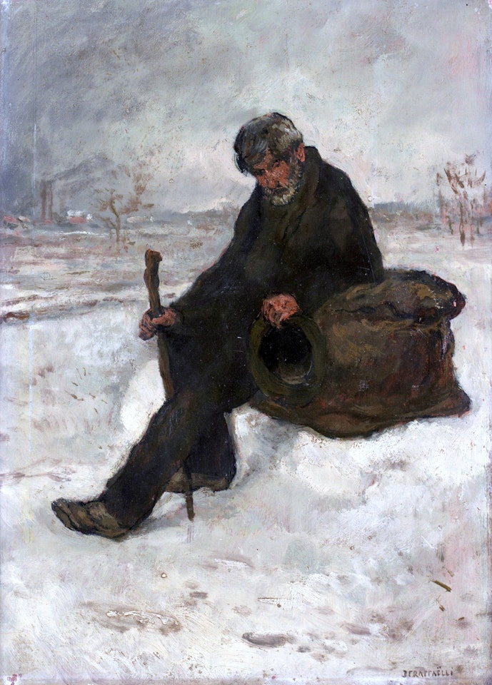 LE CHEMINOT DANS LA NEIGE by Jean Francois Raffaelli