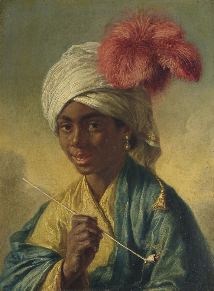 A young boy smoking a pipe by French School