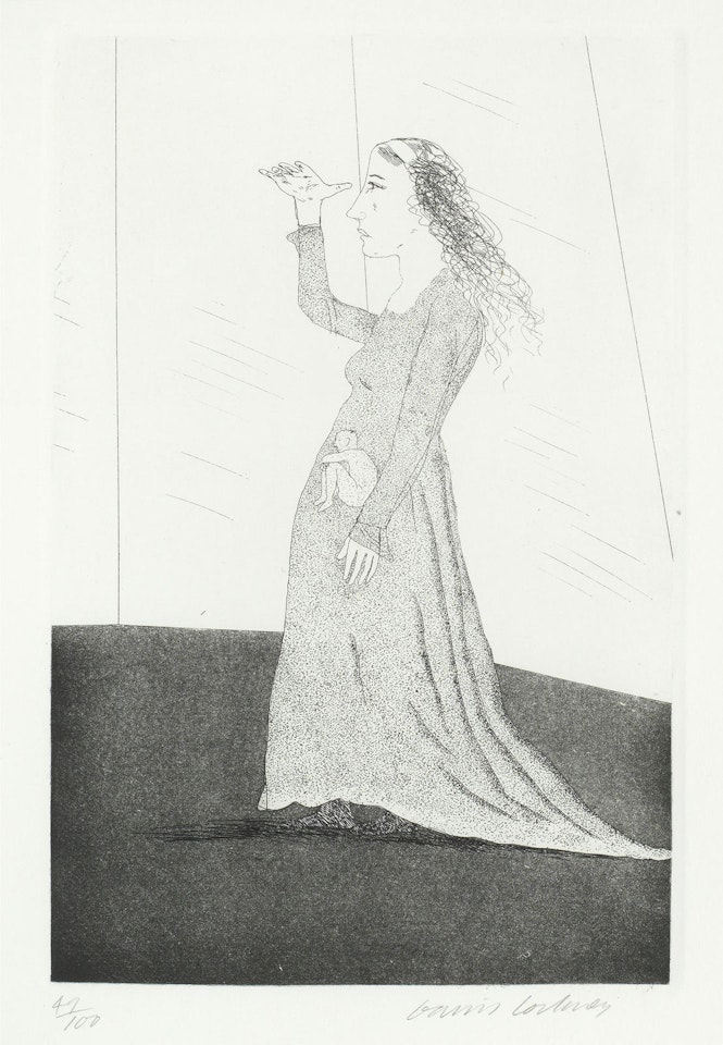 The Princess Searching, from 'Illustrations for Six Fairy Tales from the Brothers Grimm' (MCA Tokyo 71;  Scottish Arts Council 74) by David Hockney