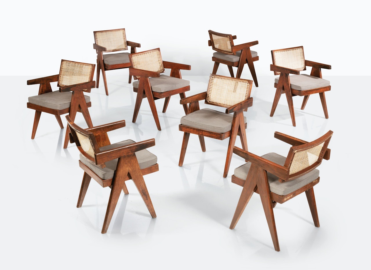 EIGHT OFFICE CANE CHAIRS PJ-SI-28-A by Pierre Jeanneret