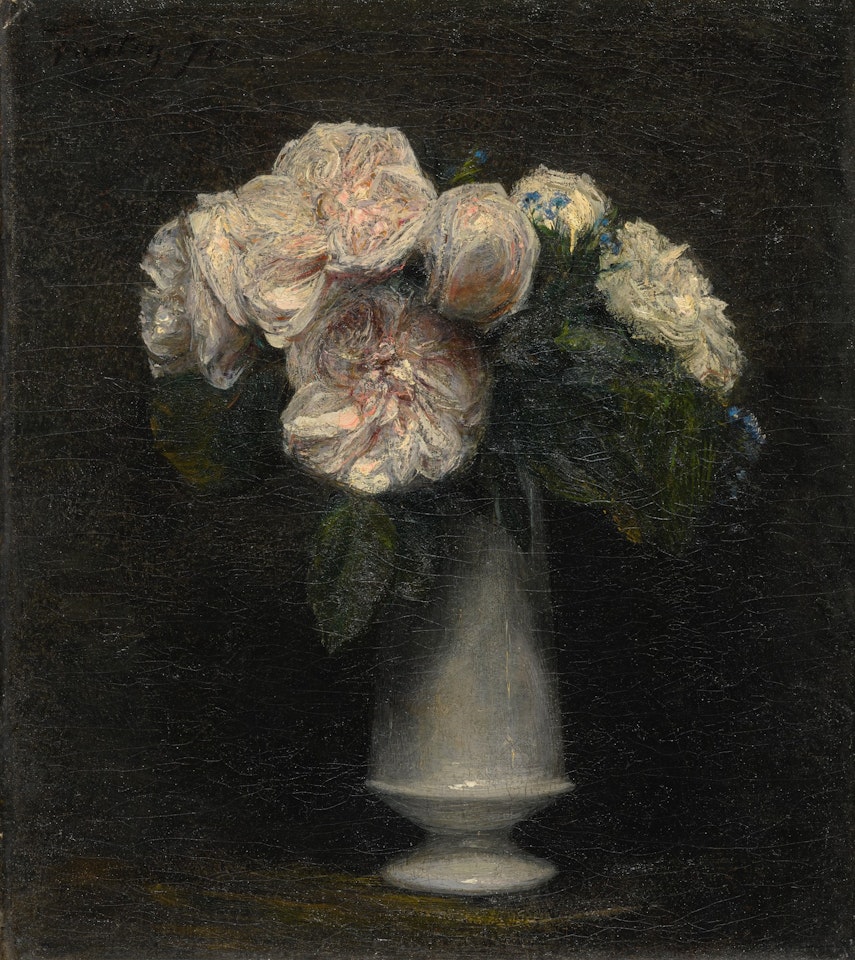 ROSES DANS UN VASE EN PORCELAINE BLANCHE by Henri Fantin-Latour