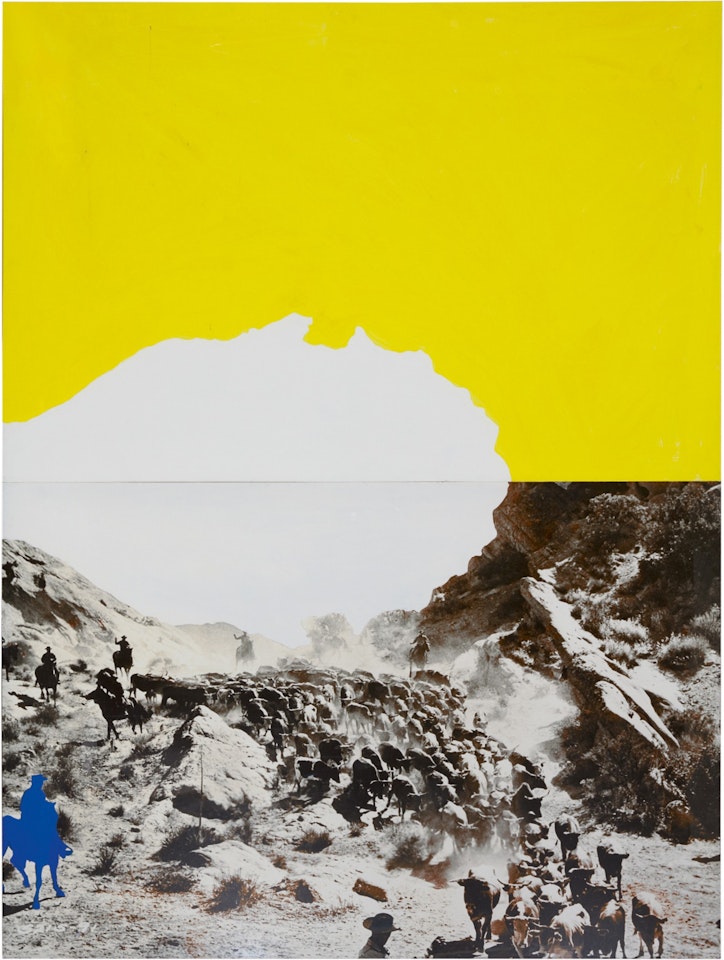 YELLOW SKY, CLOUD, BLUE HORSEMAN by John Baldessari