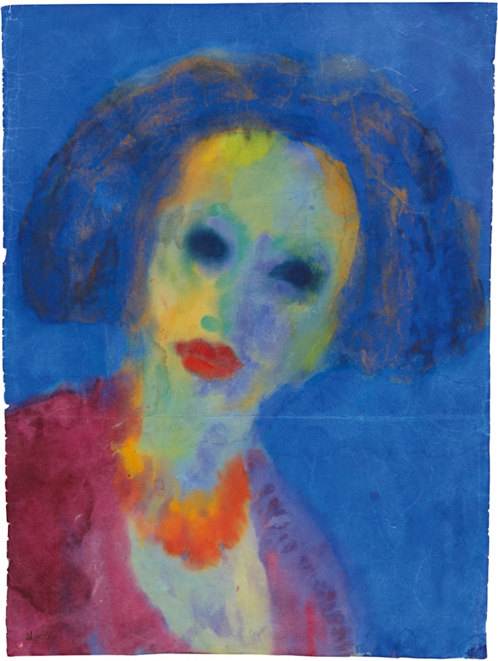 FRAUENKOPF (BLAUER GRUND) (HEAD OF A WOMAN (BLUE GROUND)) by Emil Nolde