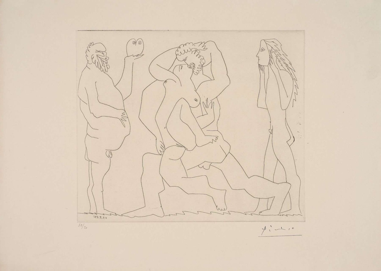 Couple s'embrassant avec vieillard et jeune homme by Pablo Picasso