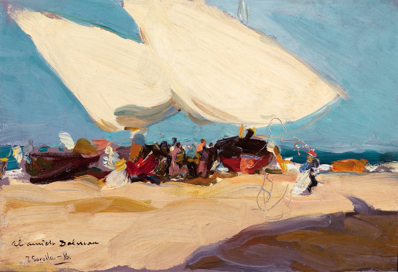 BARCAS Y PESCADORAS, PLAYA DE VALENCIA (BOATS AND FISHERFOLK ON THE BEACH OF VALENCIA) by Joaquin Sorolla Y Bastida