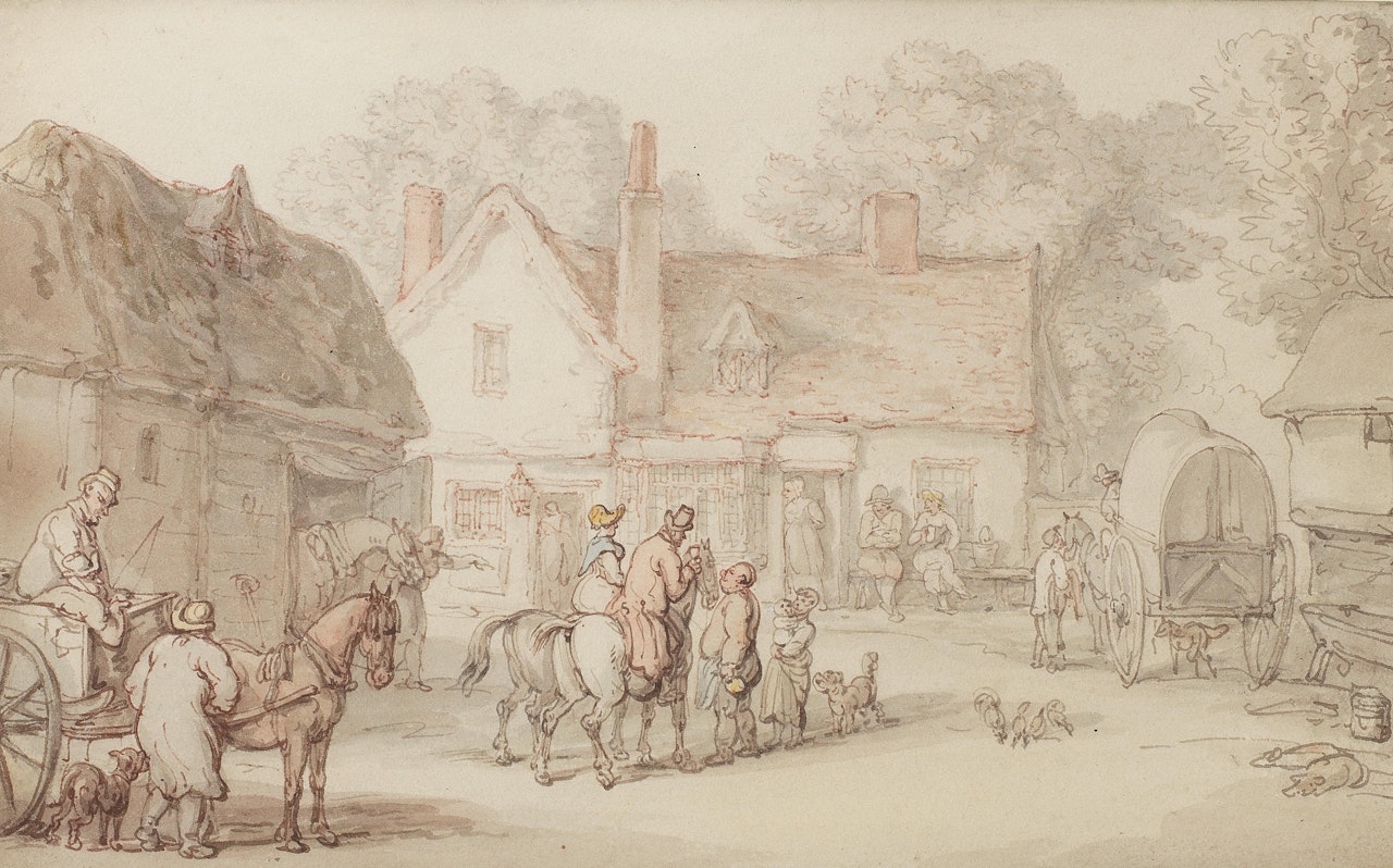 Figures in a tavern yard by Thomas Rowlandson