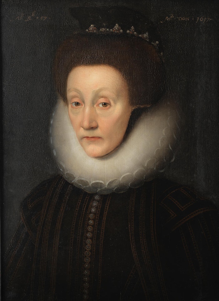 Portrait of a lady bust-length in a pearl headdress by Flemish School