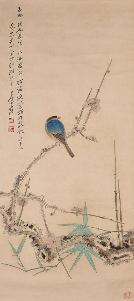 Plum Blossoms, Bamboo and Bird by Zhang Daqian