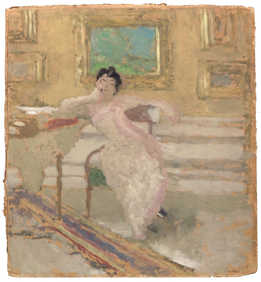 Portrait de Madame Hessel en robe rose accoudée à une table by Édouard Vuillard