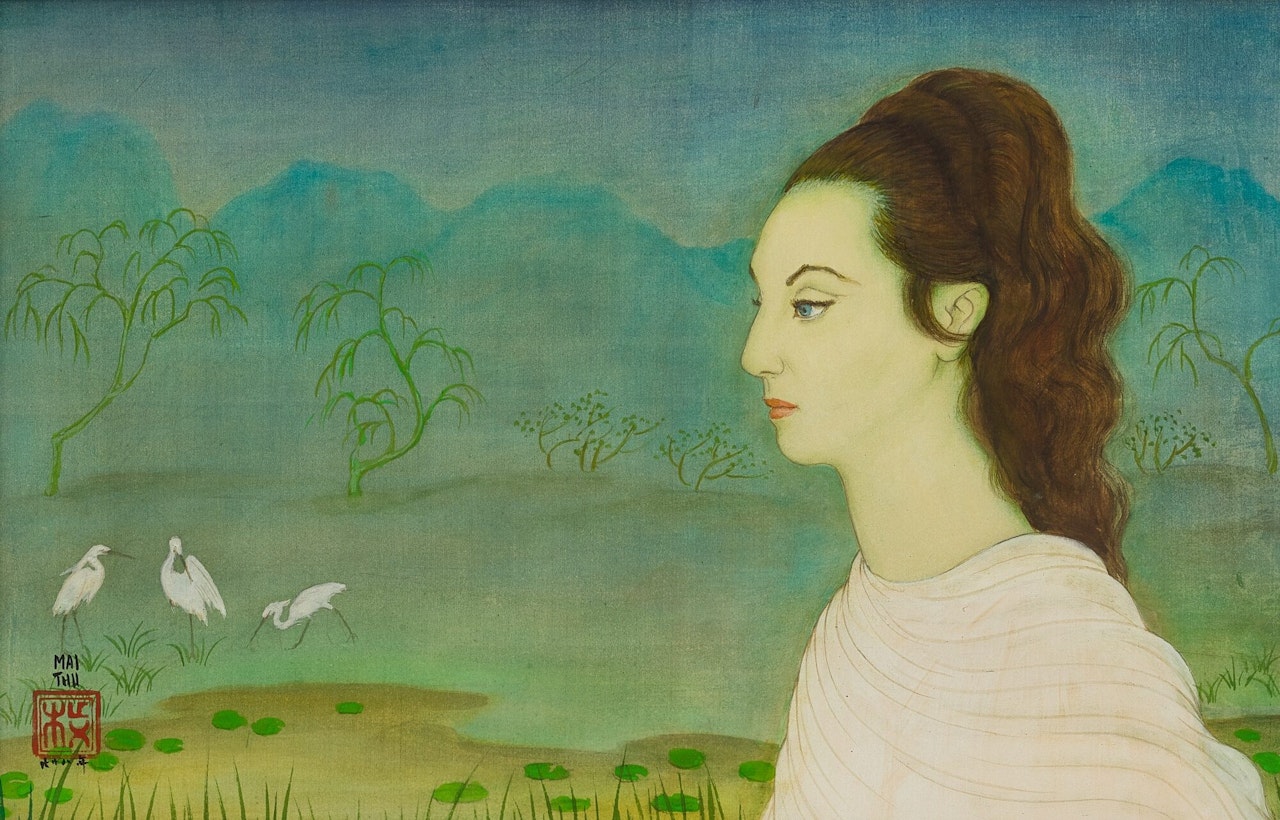 JEUNE EUROPÉENNE DANS UN JARDIN JAPONAIS (YOUNG EUROPEAN LADY IN A JAPANESE GARDEN) by Mai Trung Thu
