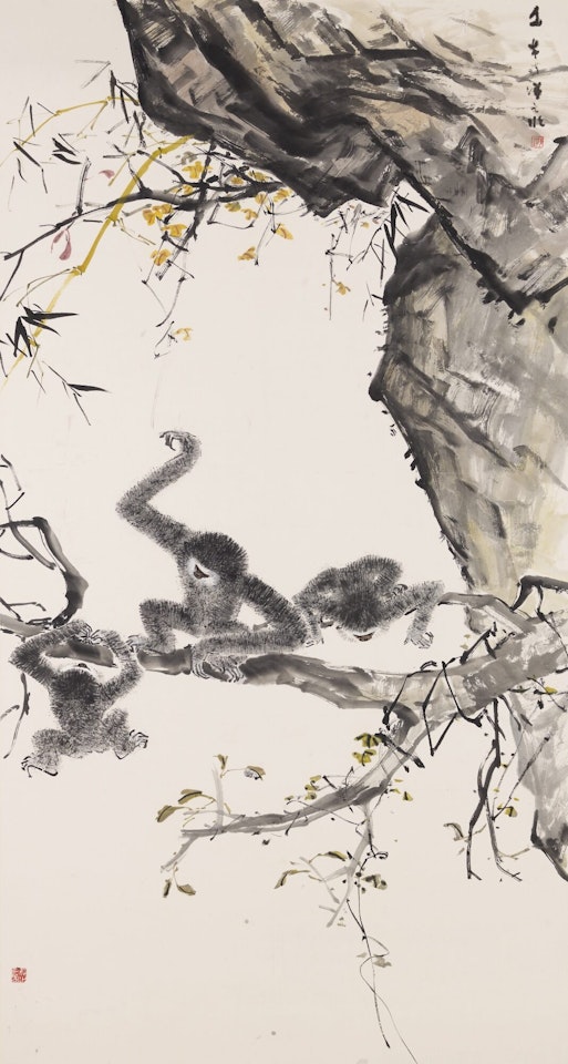 GIBBONS PLAYING ON A TREE by Chen Wen Hsi