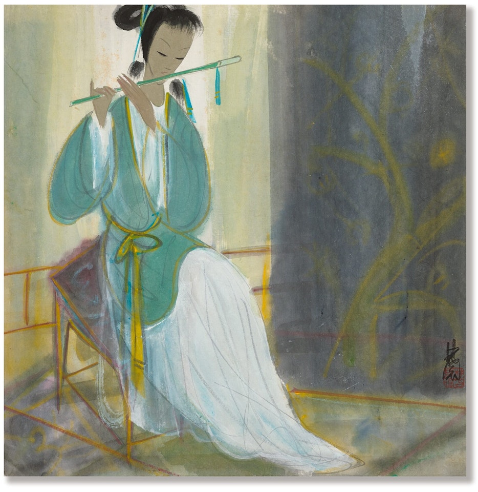 LADY PLAYING FLUTE by Lin Fengmian