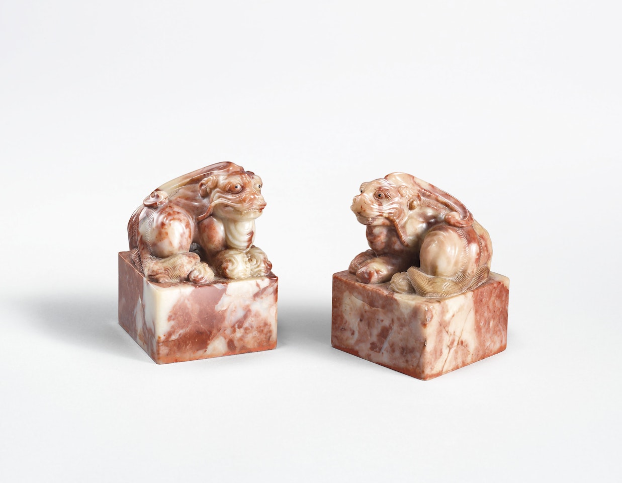 A PAIR OF SHOUSHAN SOAPSTONE SEALS FOR PRINCE YI by Anonymous