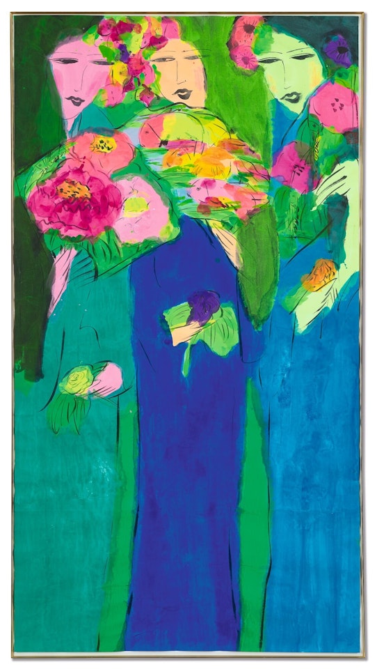 THREE BEAUTIES WITH FLOWERS by Walasse Ting