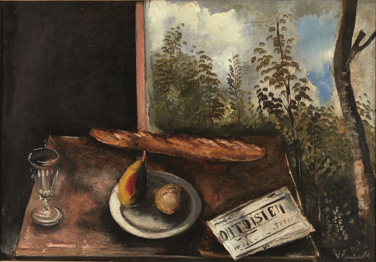 Nature morte au pain et au journal by Maurice de Vlaminck
