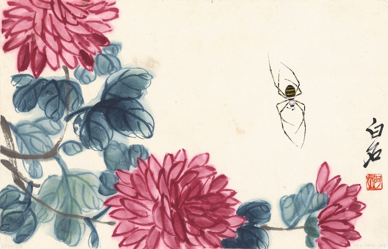 CHRYSANTHEMUMS AND SPIDER by Qi Baishi