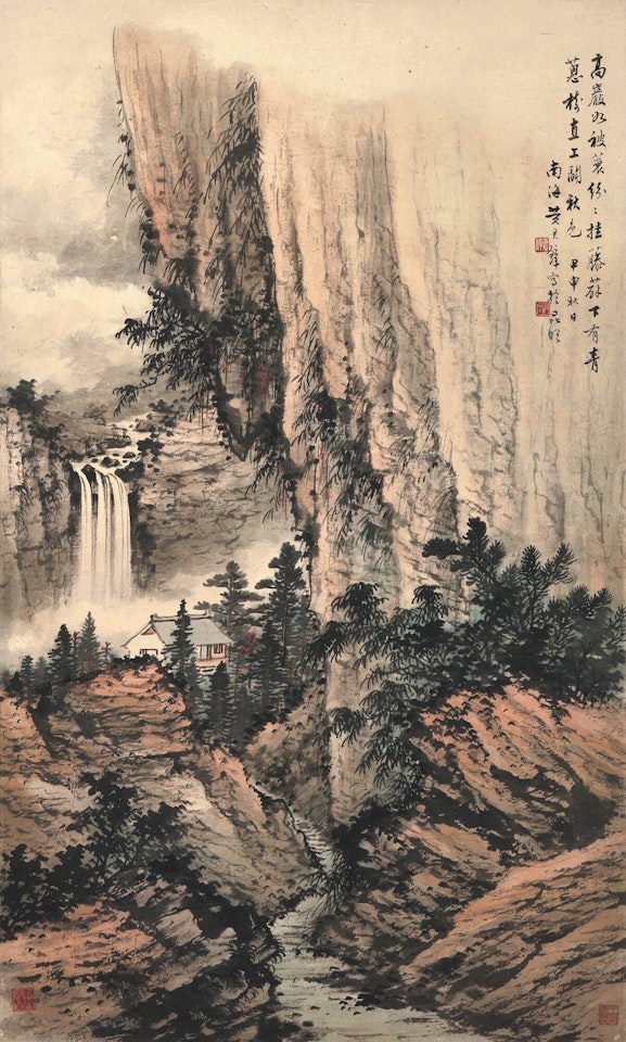 WATERFALL AMID VERDANT MOUNTAINS by Huang Junbi