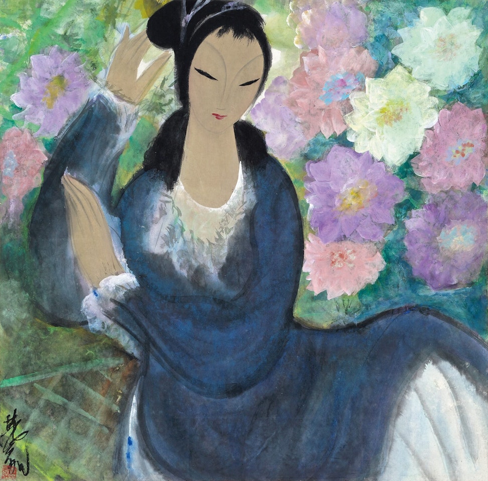 LADY IN THE GARDEN by Lin Fengmian