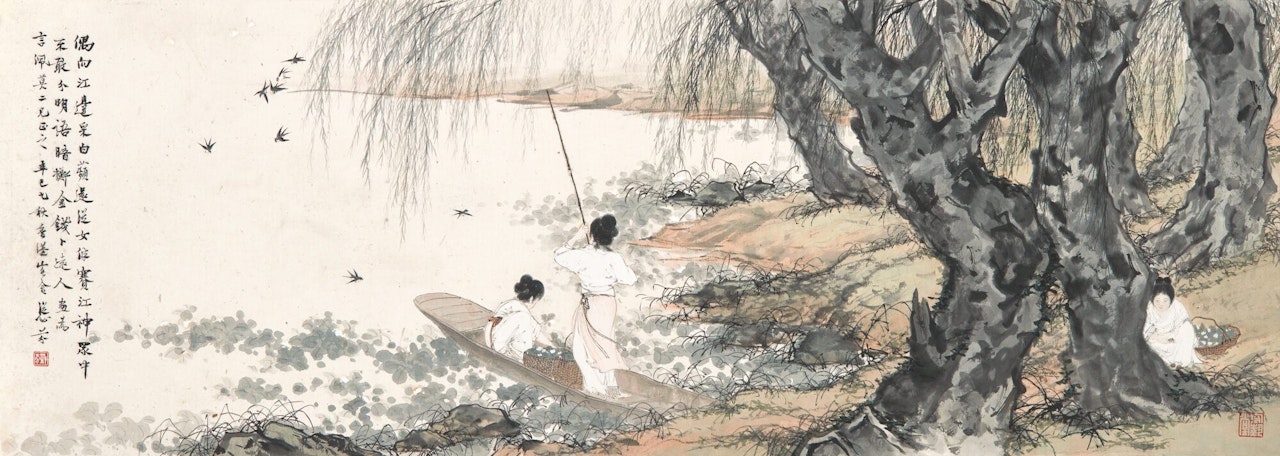 LADIES BY THE WILLOW BANK by Deng Fen