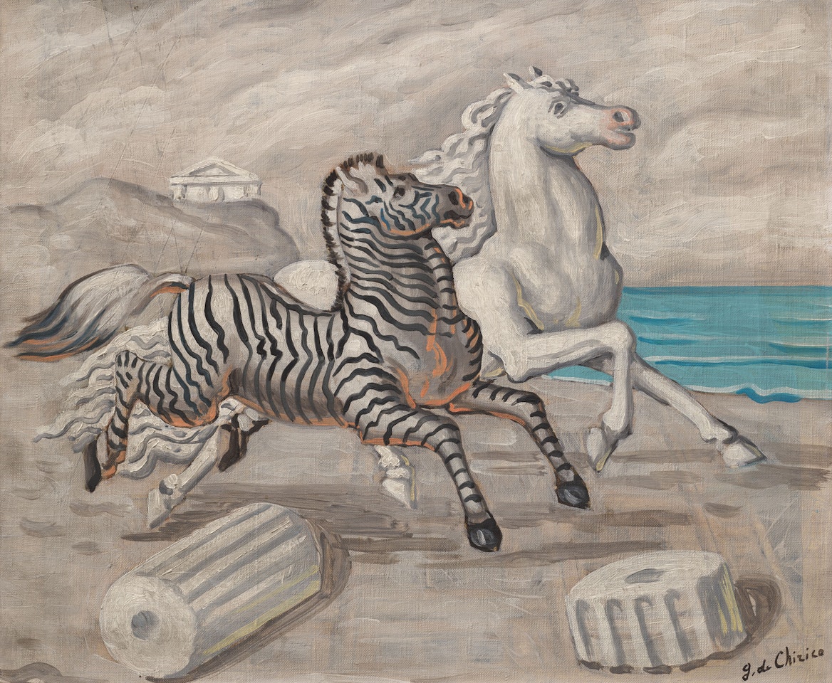 Cavallo e zebra in riva al mare by Giorgio de Chirico