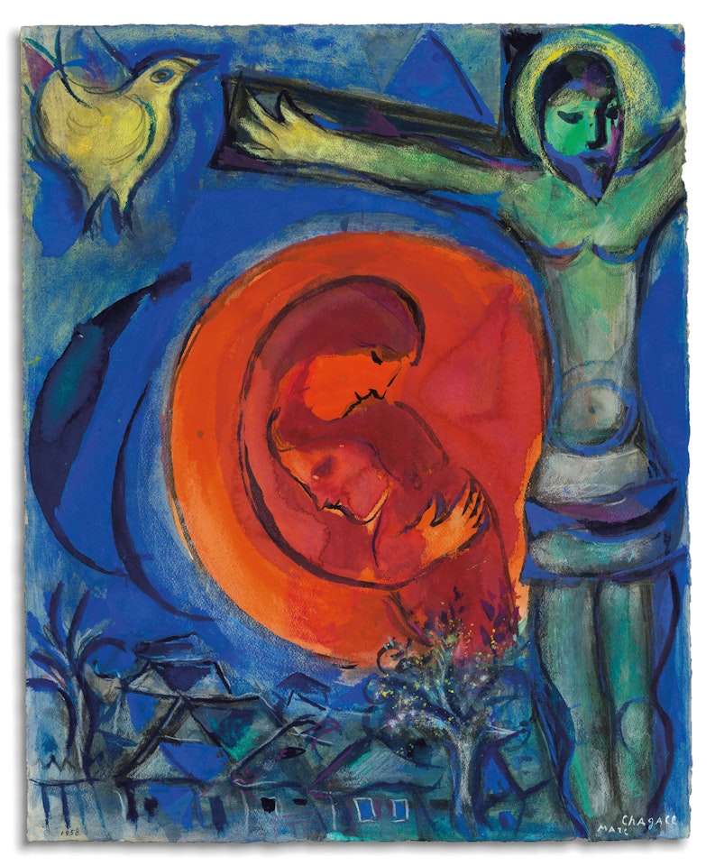 Christ au couple en rouge by Marc Chagall