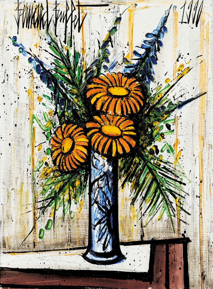 Zinnias in a Blue and White Vase by Bernard Buffet