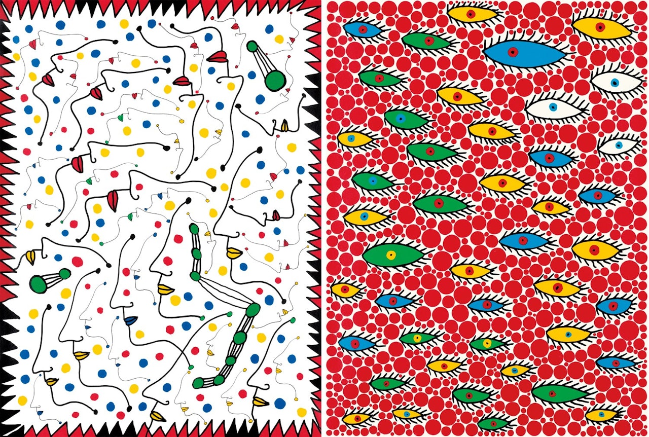 a. Women b. Eyes Flying in the Sky by Yayoi Kusama