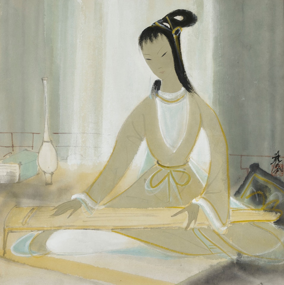 Lady Playing Qin by Lin Fengmian
